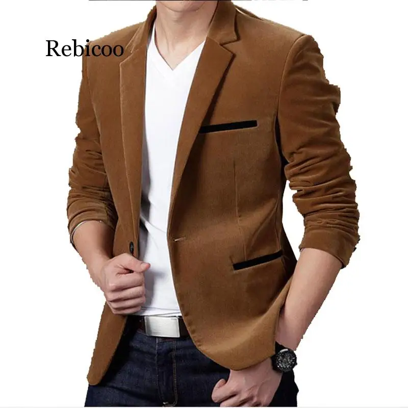

Brand Mens Corduroy Blazers Autumn Spring Fashion Male Slim Fat Casual Suit Jacket Men Blazer Masculino Clothing Vetement Homme