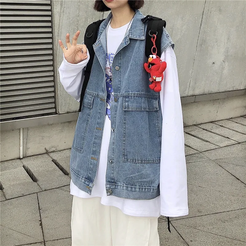 

2021 new spring and summer tooling denim waistcoat loose outer wear vest waistcoat waistcoat jacket women