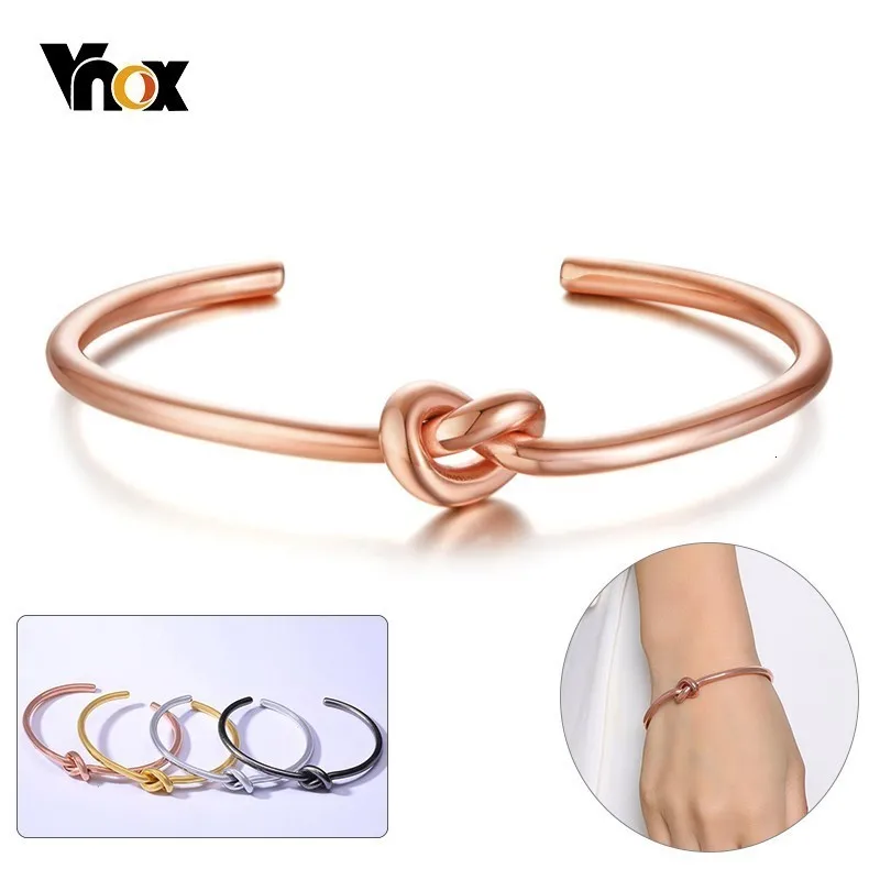 Vnox, шикарный браслет с узлом для женщин, 585, розовое золото, тон, нержавеющая сталь, Ретро стиль, простой Браслет-манжета, Модный классический галстук, Pulseira