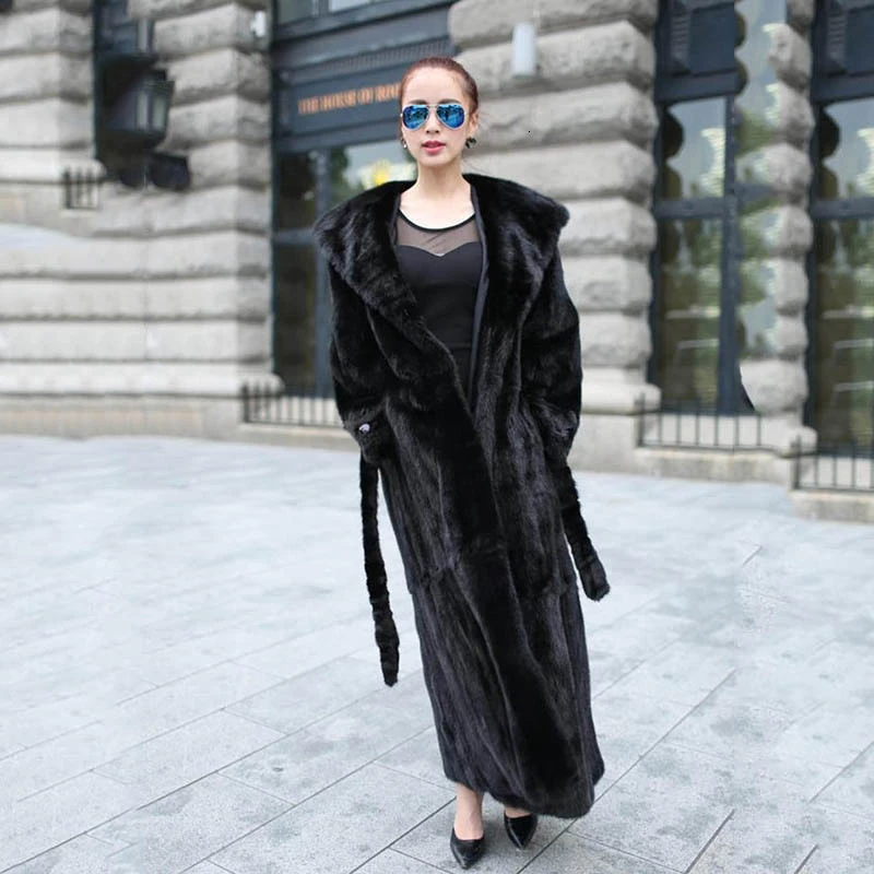 Женское пальто с натуральным мехом на капюшоне 120 см зимняя верхняя одежда из