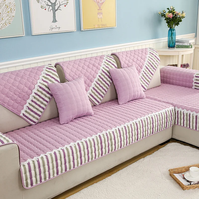 

Europe Solid Color Sofa Cover Armrest Towel Couch Cushion Cotton Linen Splicing Fabric L-shape Non-slip Four Seasons Slipcover