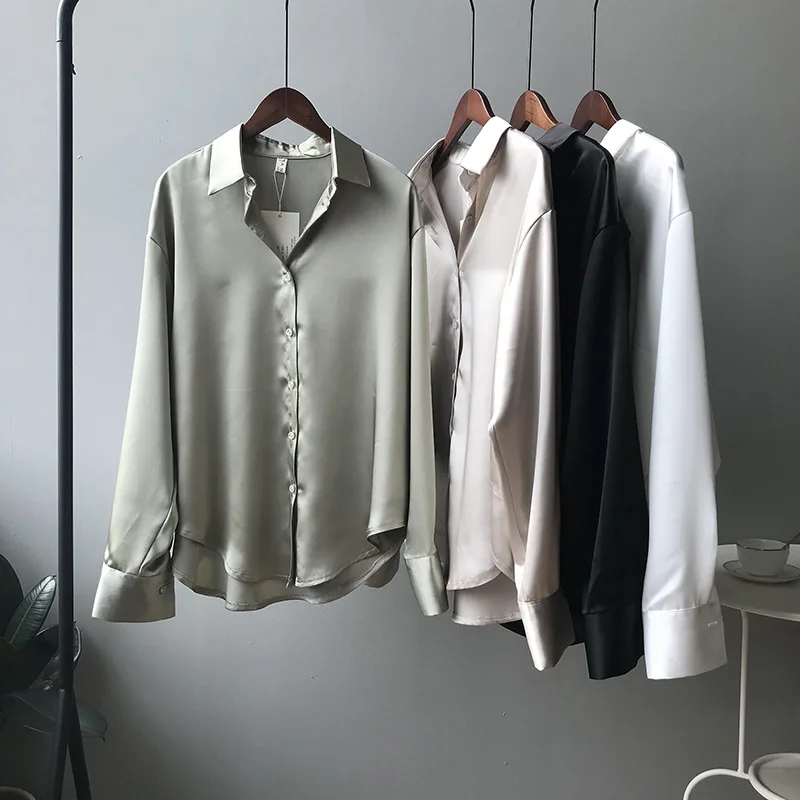 Женская рубашка из поплина Повседневная Свободная блузка шелка элегантный