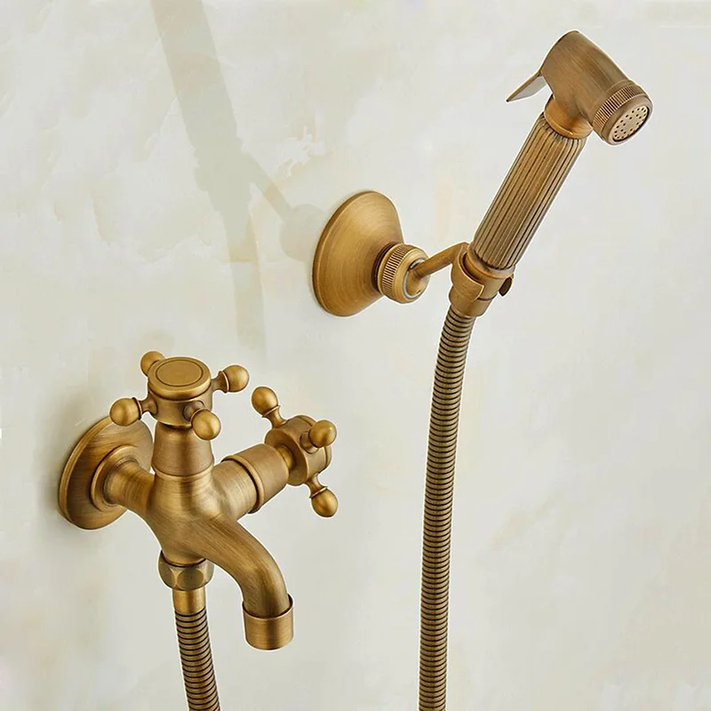 

Toilet Bidet Faucets Brass Antique Bathroom Shower Blow-fed Spray Gun Nozzle Bidet Faucet Single Cold Water Taps Bathtub Faucet