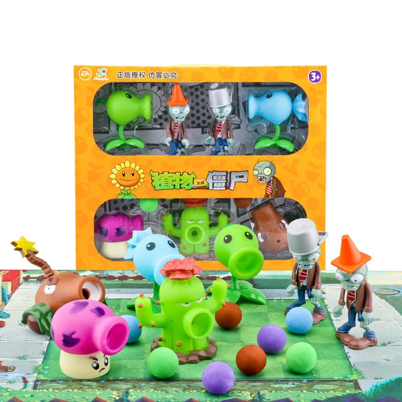 

7pcs/lot Plants vs Zombies Figures Toy Shooting Peashooter Cactus BUCKET ZOMBIE Children Doll Action Figure Model Toy No Box
