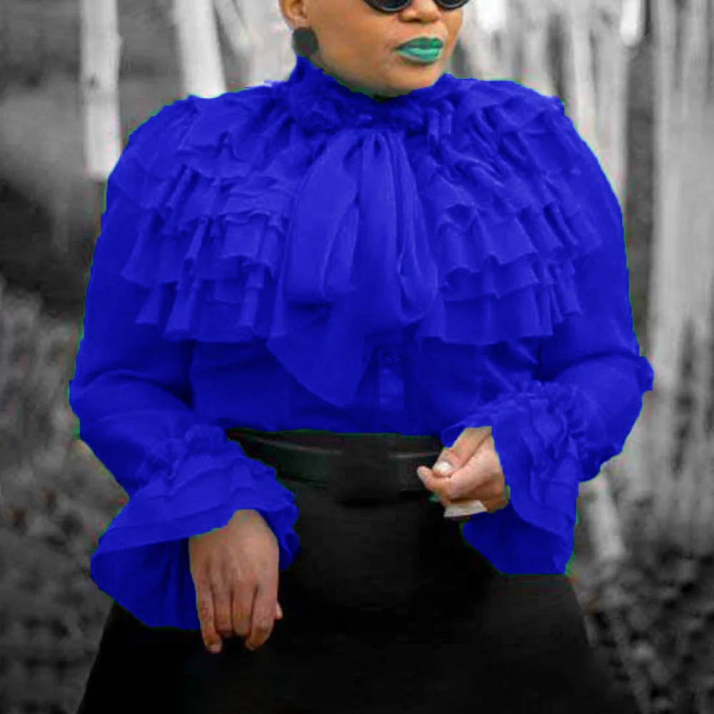 

African Fashion Long Sleeve Office Ruffle Blouse Shirt Plus Size Chiffon Autumn Fall Top 2020 Vintage Female Casual Shirt Femme
