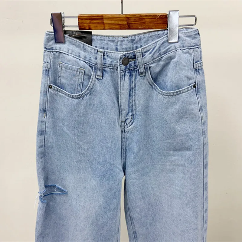 

HziriP Blue High Waist Wide Leg Pants Women OL Trousers 2020 New Vintage Work Wear Denim Pants Fashion Micro Flare Jeans Pants