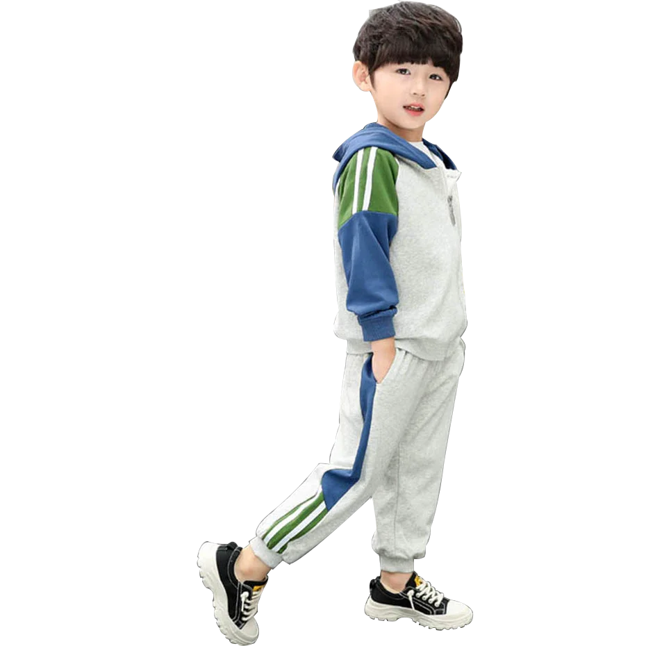 Куртка с капюшоном и штаны для мальчиков повседневный спортивный костюм в стиле