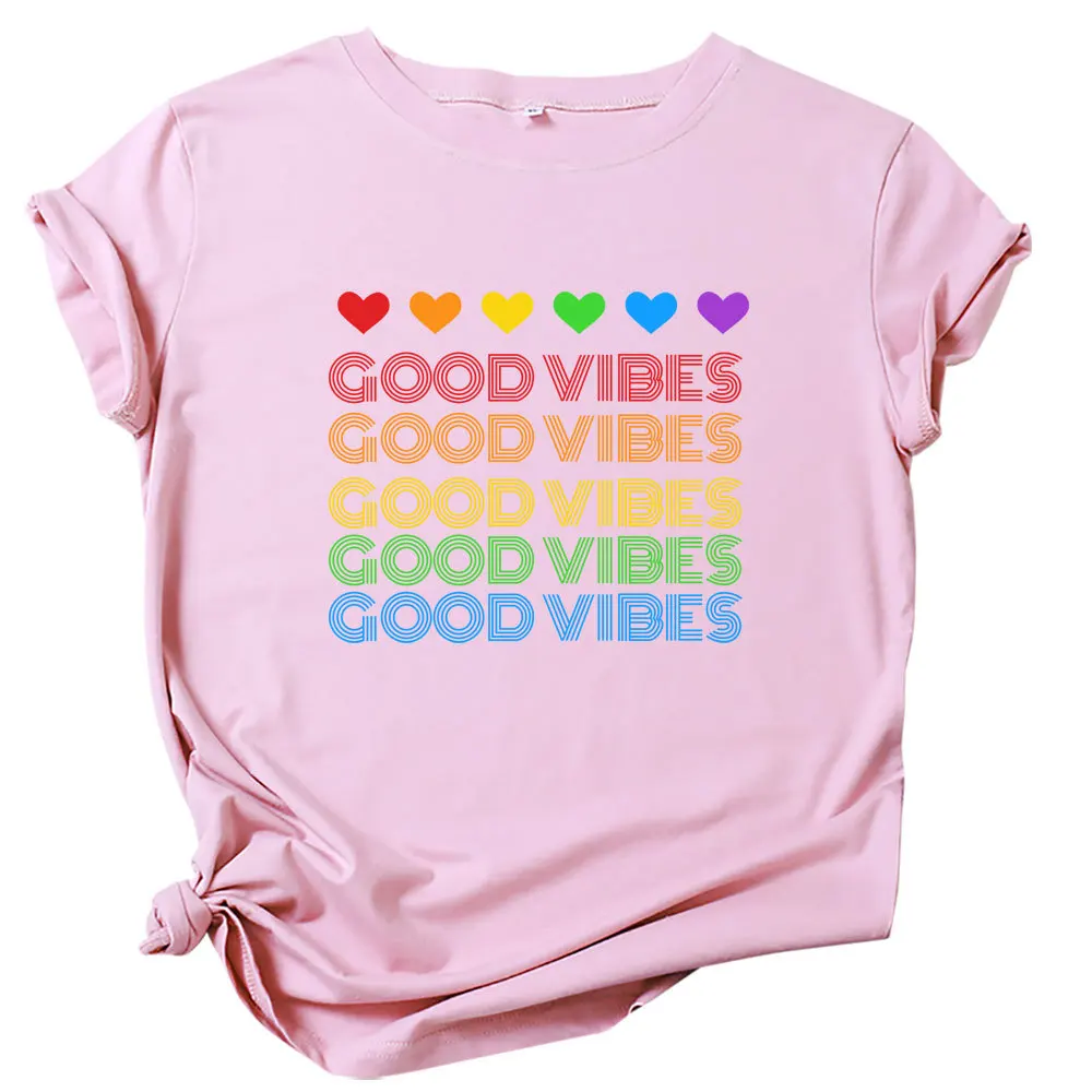 MK GOOD VIBES сердце С принтом Футболка с короткими рукавами для женщин хлопковая
