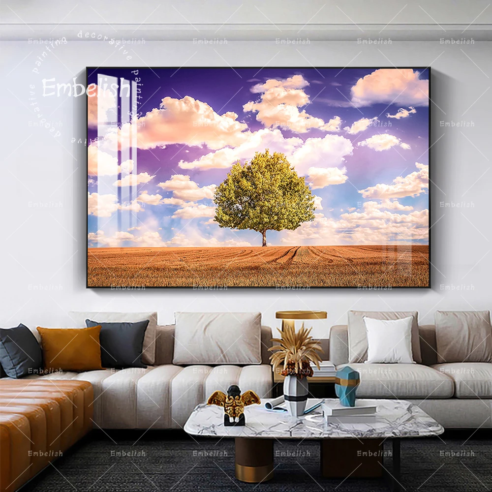 

1 Pieces Blue Sky And Green Tree Modern Artworks For Living Room Landscape HD Print On Canvas Oil Painting Home Decor Pictures