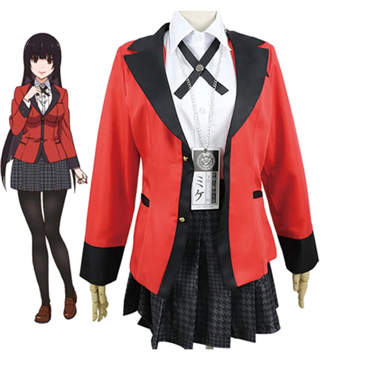 Anime Kakegurui Jabami Yumeko Full Set Cosplay Costumes Includes Wig Socks Cosmetic Contact Shoes Yomoduki Runa Clothes |