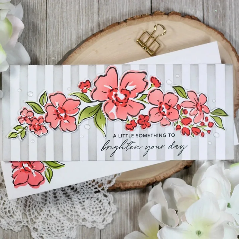 

Floral Notes Sentiments 2021 New Transparent Slimline Stamps and Dies for DIY Scrapbooking Paper Cards Making Crafts