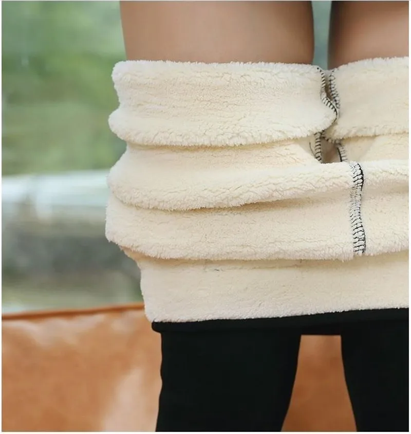 2019 NEW Super Thick Warm Pants Cotton Lambskin Women's winter Plus Velvet wear High Waist One Black Trousers Leggings | Женская