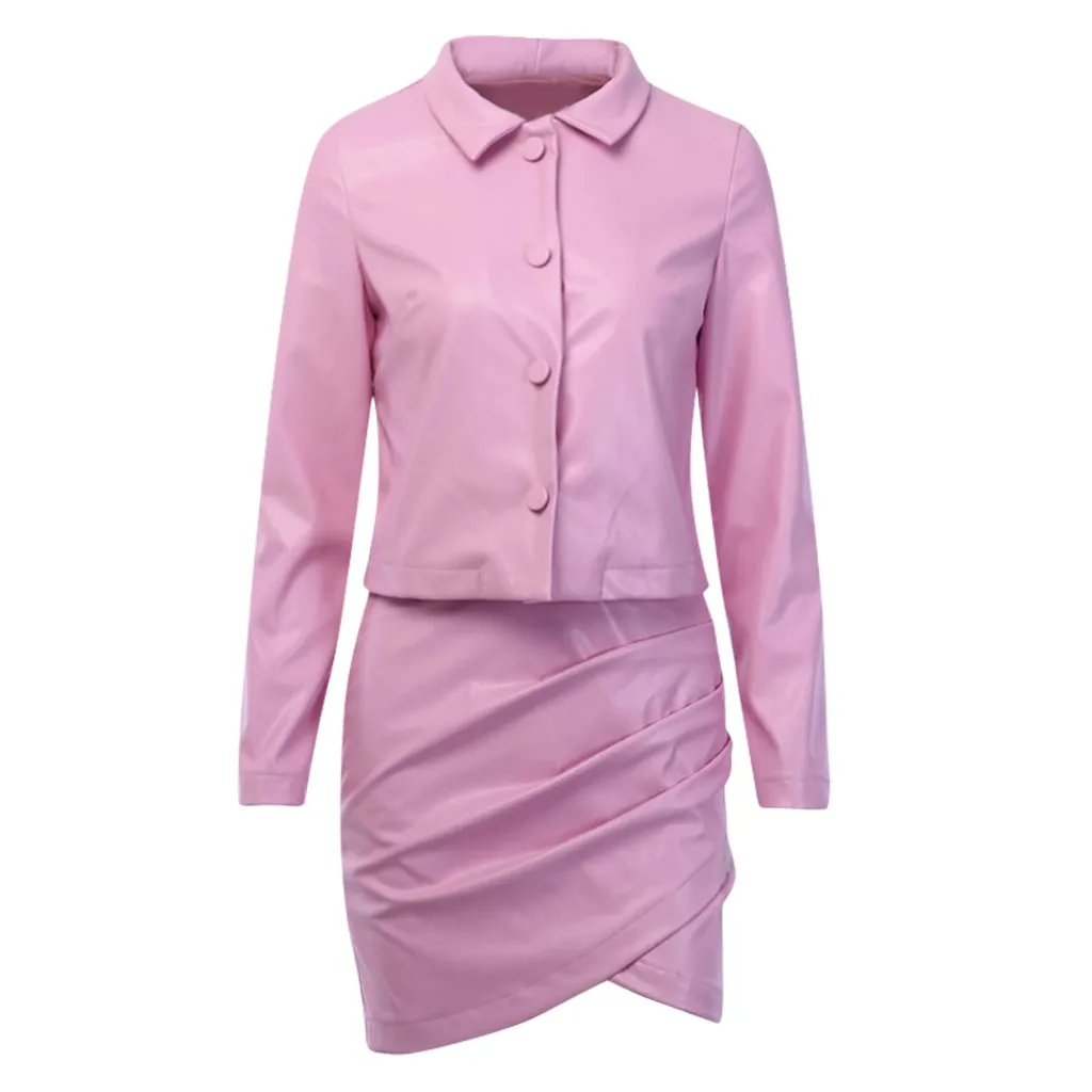 Женские комплекты повседневный сексуальный кожаный короткий пиджак на