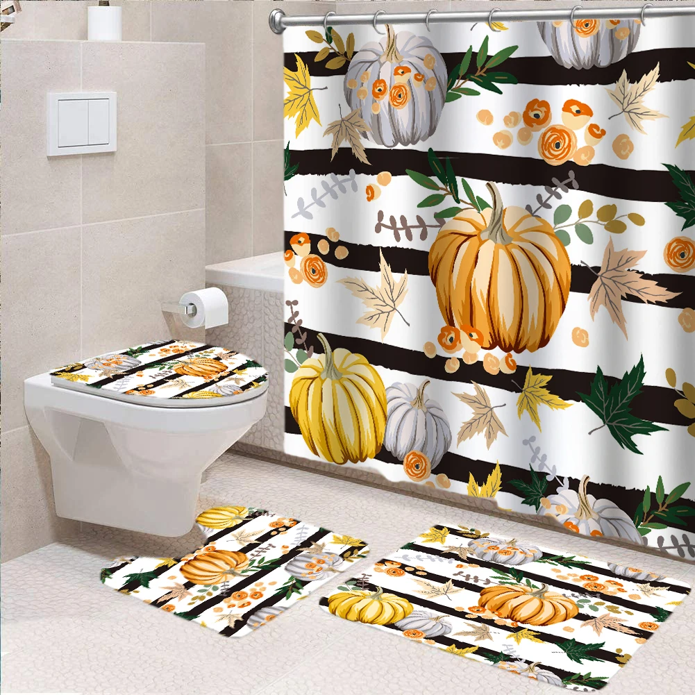 Осенняя занавеска для душа ванной в деревенском стиле с изображением тыквы