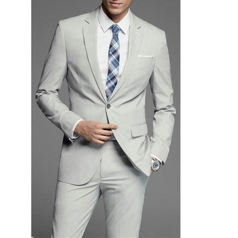 

Slim light gray men's suits business suits groom tuxedo custom lapel business casual suits (jacket + pants)