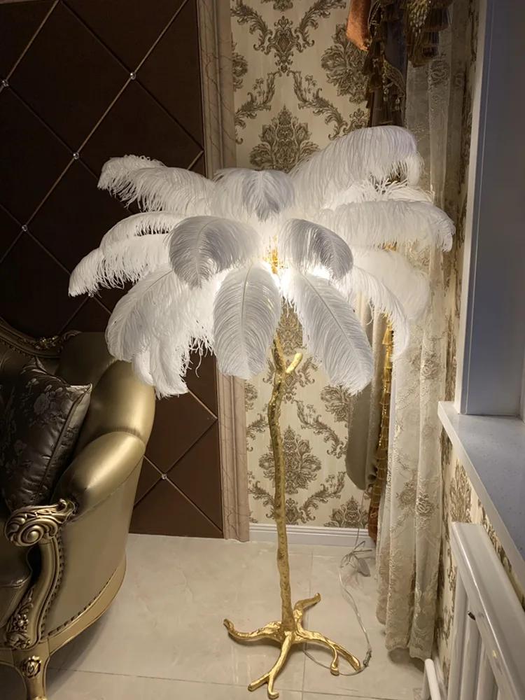 Скандинавские страусиные перья светодиодный напольный светильник для гостиной