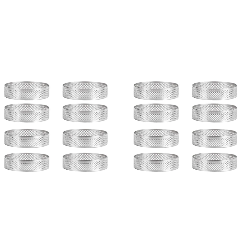 

16Pcs Stainless Steel Tart Ring, Cake Mousse Ring Round Double Rolled Tart Ring Metal Mold, 8 Pcs 10Cm & 8Pcs 6Cm