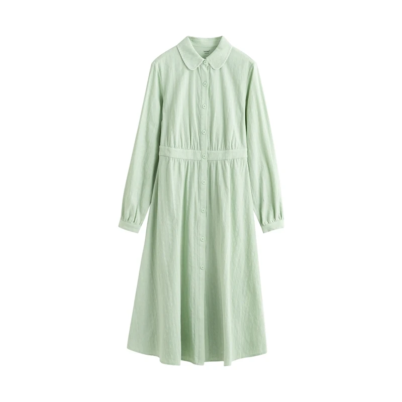 

INMAN Autumn Winter Pastoral Literary Woven Collar Long-Sleeved Long Shirt Dress