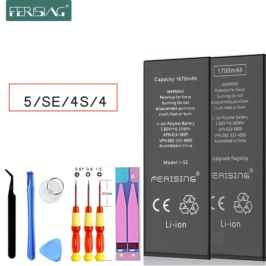 Зарядное устройство FERISING телефон батарея для Apple iPhone SE 5G 4 4G 4S 5 100%