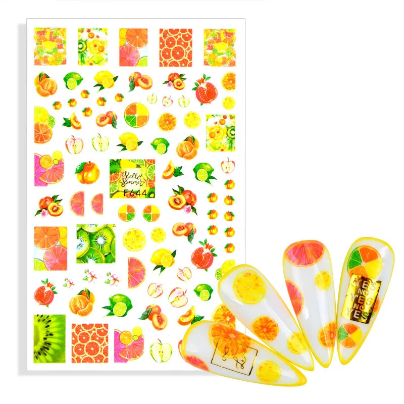 

1Pcs 3D Nail Sticker Fruit Beach Leaf Series Transfer Lovely Decals Decoration Simple Summer Tropical beach Nail Art Design