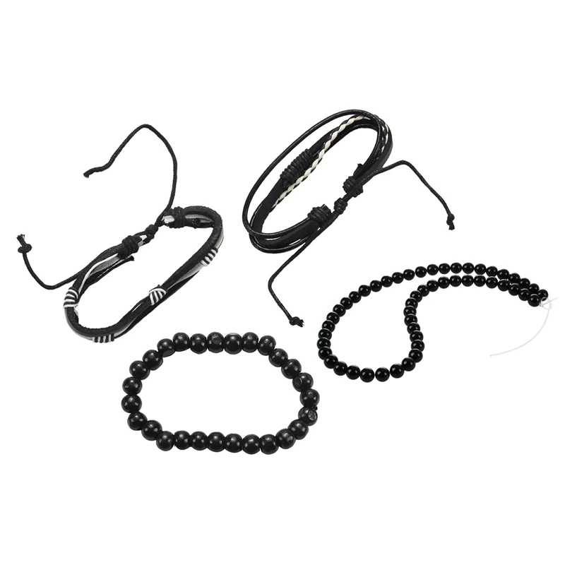 

8 мм круглые черные Ониксовые драгоценные бусины россыпью с многослойным браслетом мужские повседневные модные плетеные браслеты