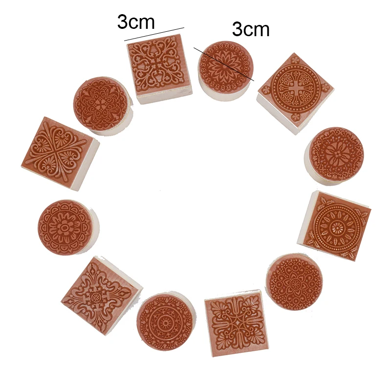 12 шт 3 см квадратная круглая керамика штамп барокко Мандала кружева текстура