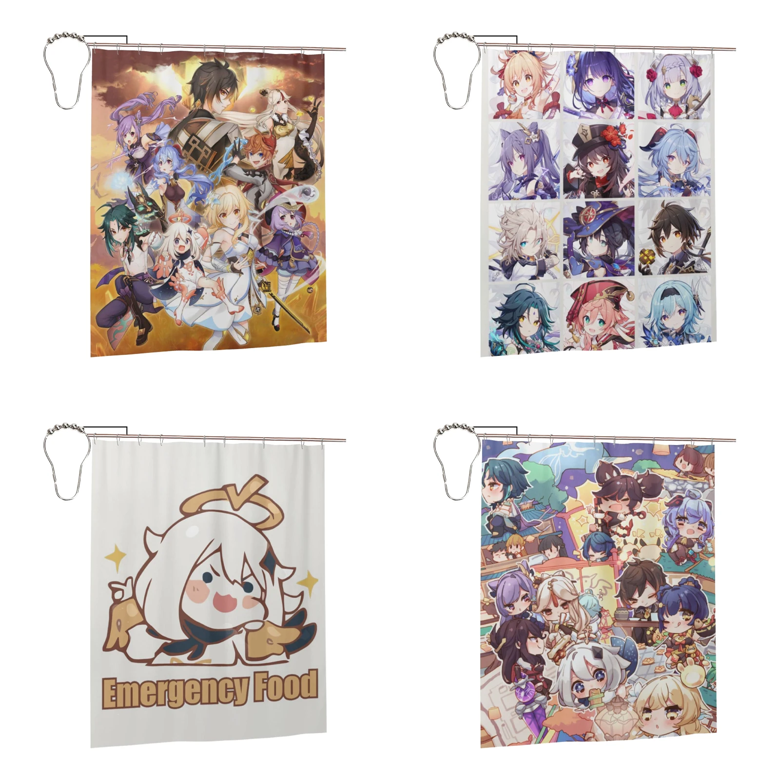 

Anime Game Genshin Impact Shower Curtain for Bathroom Bathtub Fabric Curtains Decoration Waterproof Durable with Hooks