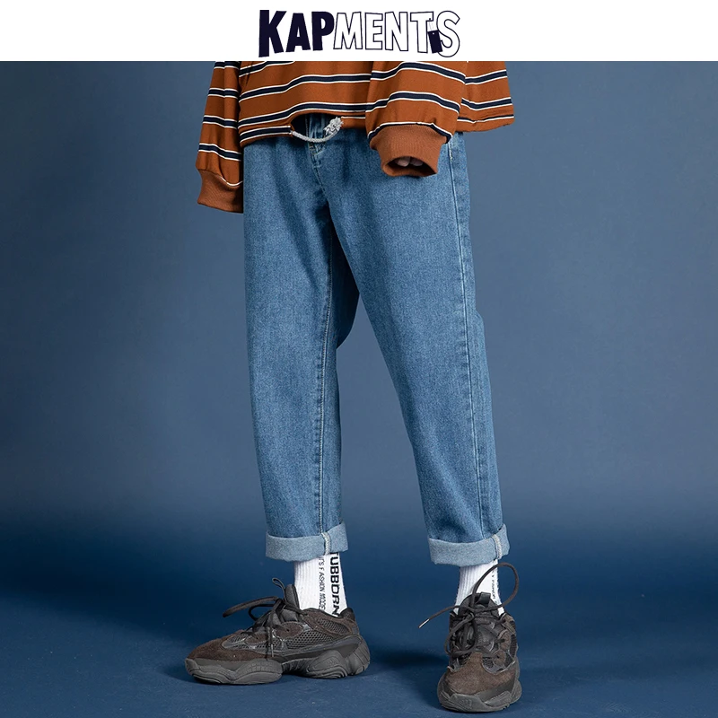 

KAPMENTS Men Korean Baggy Jeans 2022 Mens Fashions Streetwear High Waist Blue Straight Denim Pants Loose Harem Pants Plus Size