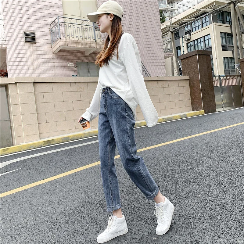 Женские джинсы весна 2021 стройнящие универсальные свободные брюки до щиколотки с