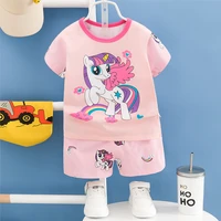 summer pajamas for kid baby cartoon unicorn set short sleeve children sleepwear cotton girls 3 to 4 years pyjama toddler clothes