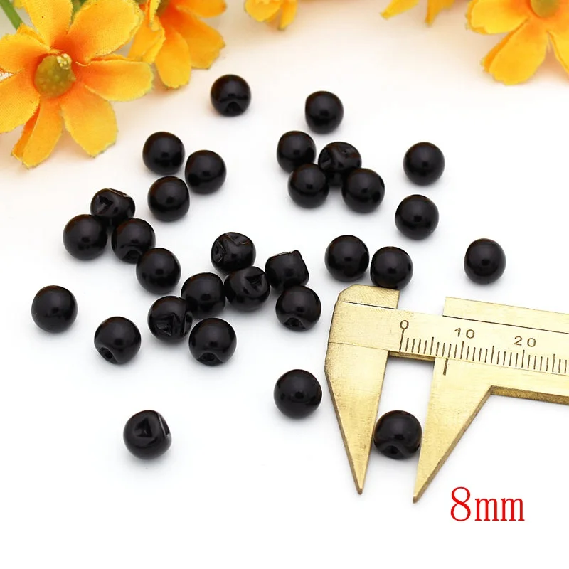 150 шт. модные черные боковые жемчуг с отверстиями Кнопки 8 мм круглые