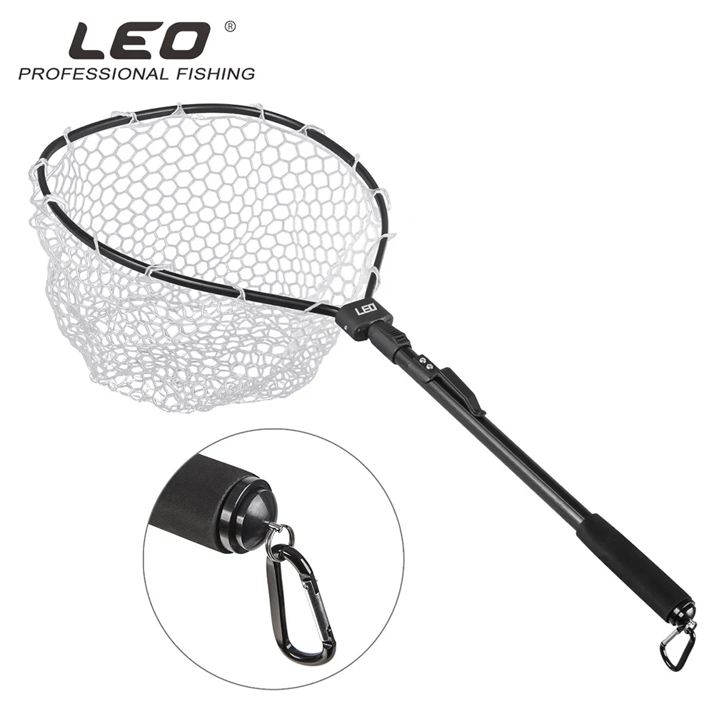 LEO 85cm Outdoor Portable Foldable Fishing Landing Net Tool Aluminum Alloy Ultra-Light Folding EVA Handle Pole Rubber Dip Net