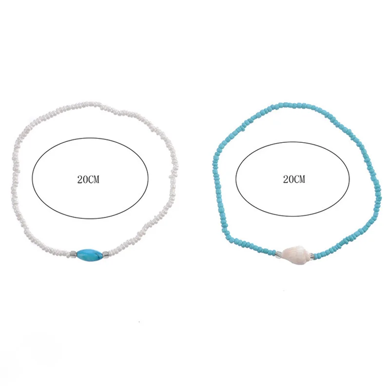 

2Pcs/Set Blue/White Color Boho Beads Ankle Bracelet 2021 Hot Sale Natural Shell Anklets For Women Bohemian Jewelry Wholesale