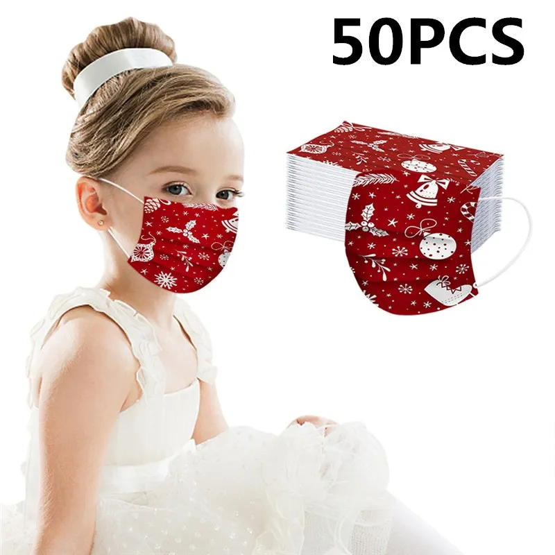 

50pcs/Set Christmas Face Mask 3 Layers Non-Woven Fabric Disposable Santa Adult Children Earhook Anti Dust Breathable Mouth Masks