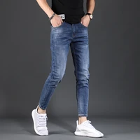 2022 new washed jeans summer small feet teenagers skinny jeans men pants high end versatile stretch casual mens pencil pants