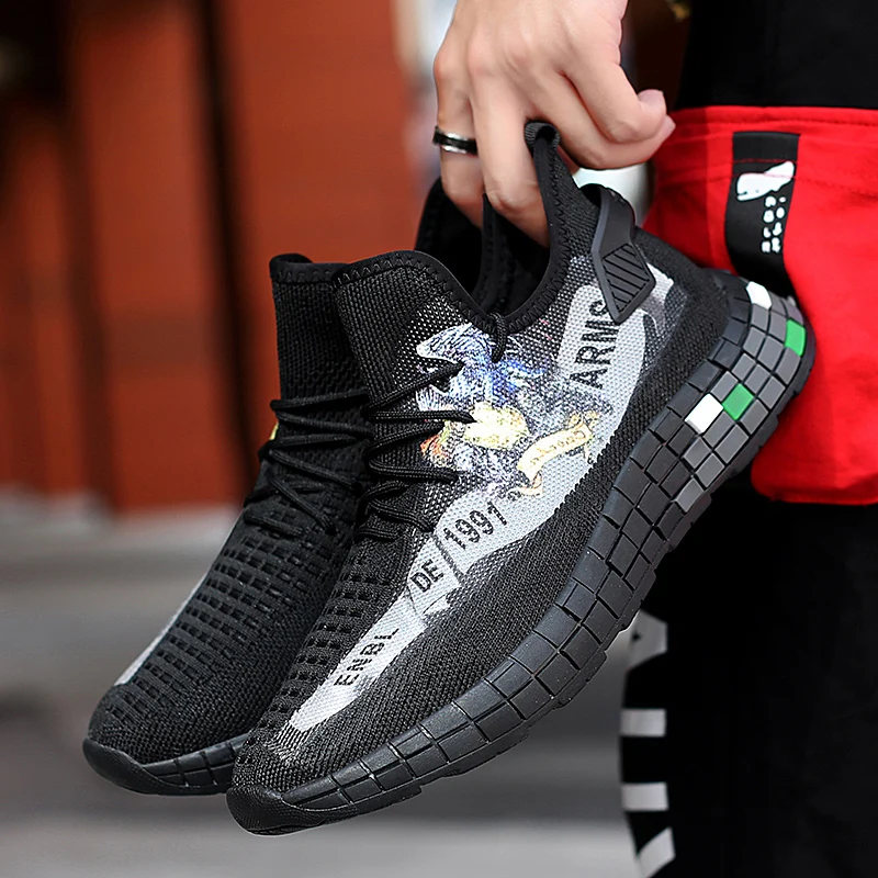 NIKEZI/мужские повседневные сетчатые Лоферы без шнуровки с 3D принтом Flyknit легкая