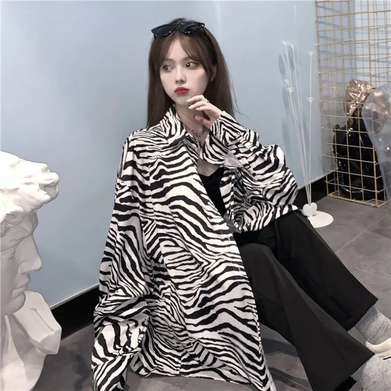 

2021 autumn new loose zebra print long temperament long sleeve shirt coat women