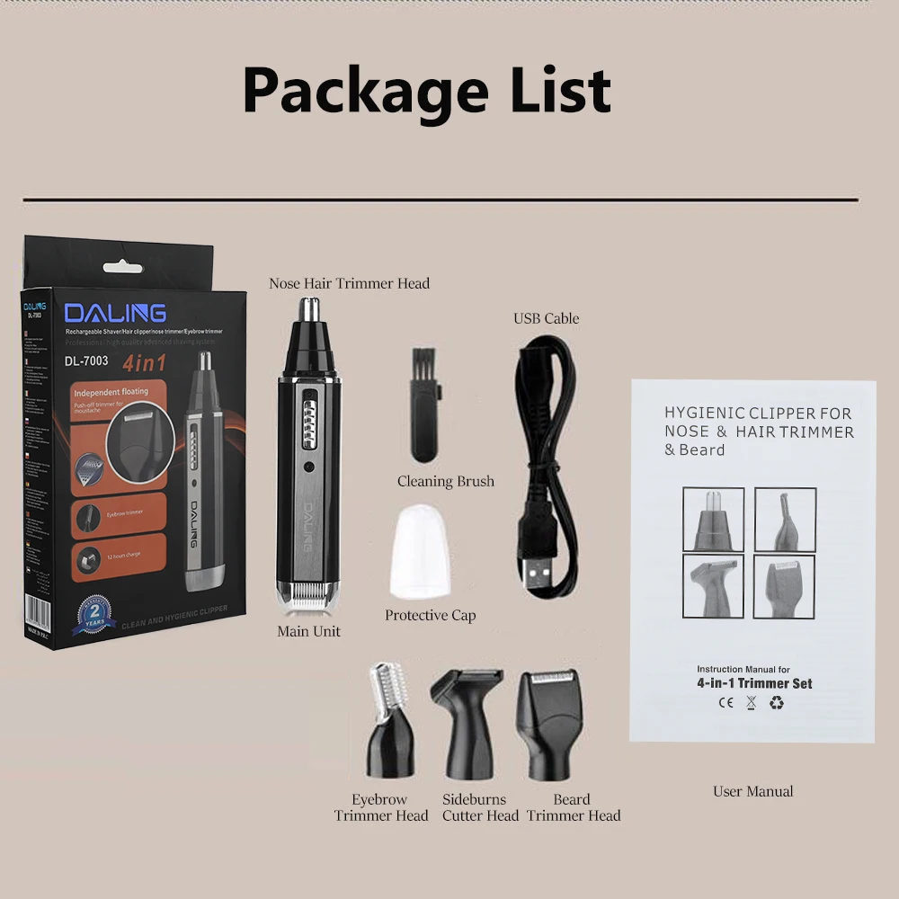 

4 in 1 Portable Rechargeable Men Electric Shaver Nose Hair Trimmer Set Men Grooming Kit Beard Hair Clipper Cut Shaver Gift