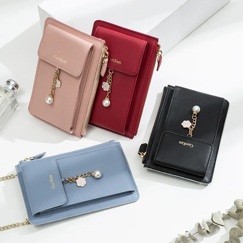 Сумка мессенджер для телефона женские кошельки однотонный кожаный ремешок на