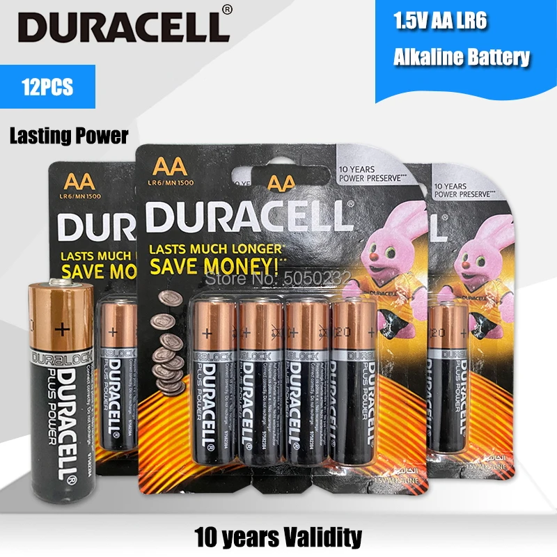 12 шт. оригинальные щелочные батарейки DURACELL 1 5 в AA LR6 для электрического игрушечная