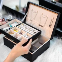large double layer jewelry organizer earring pendant necklace storage box pu leather glasses watch women cosmetics lipstick box