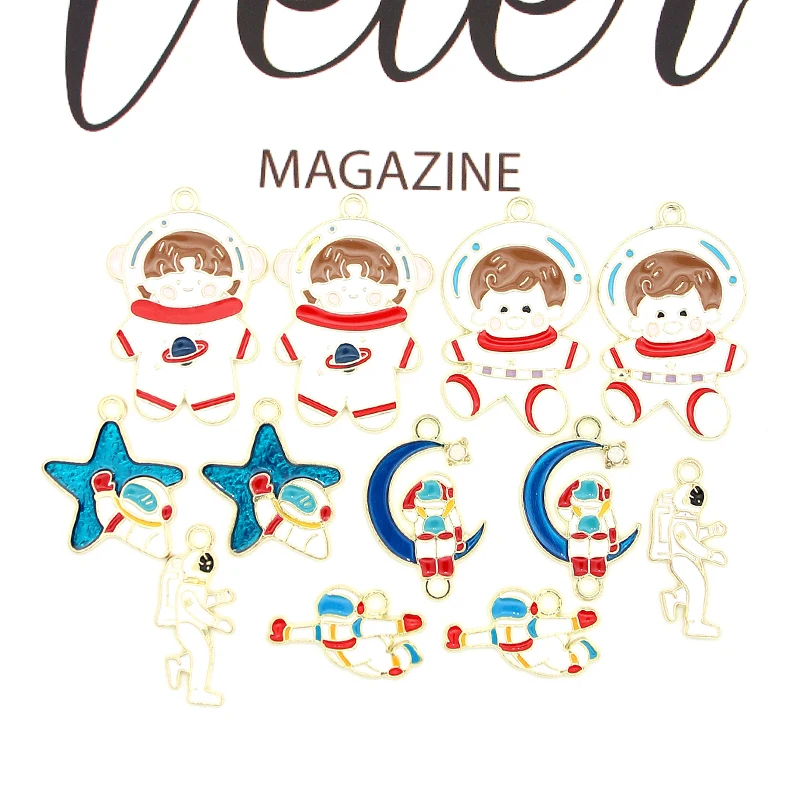 

10 шт./упак. 22*33 мм Вселенной Эмаль Подвески с изображением Луны и звезд, астронавт для ожерелий и браслетов DIY Ювелирные изделия Аксессуары вы...