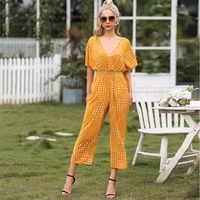 summer sexy v neck rompers women jumpsuit polka dot printing short sleeve loose plus size straight streetwear jumpsuits