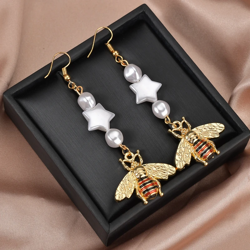 Милые винтажные модные серьги капли с кристаллами в виде цветка насекомых форме