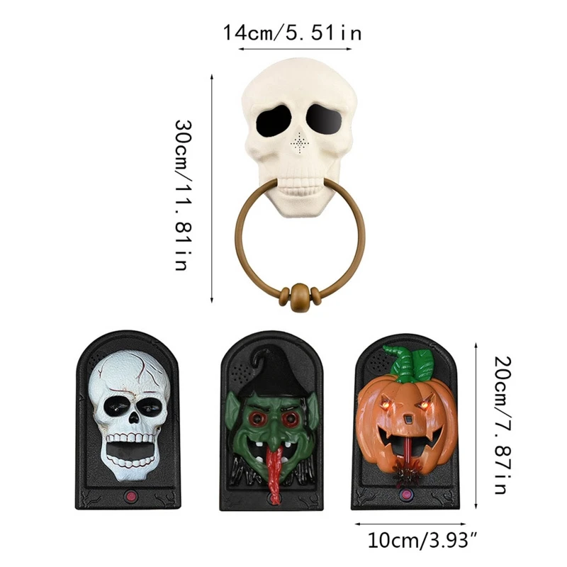 

Q0KF Halloween Pumpkin Evil Witch Skull Door Bell Doorbell LED Eye Light Sound Props