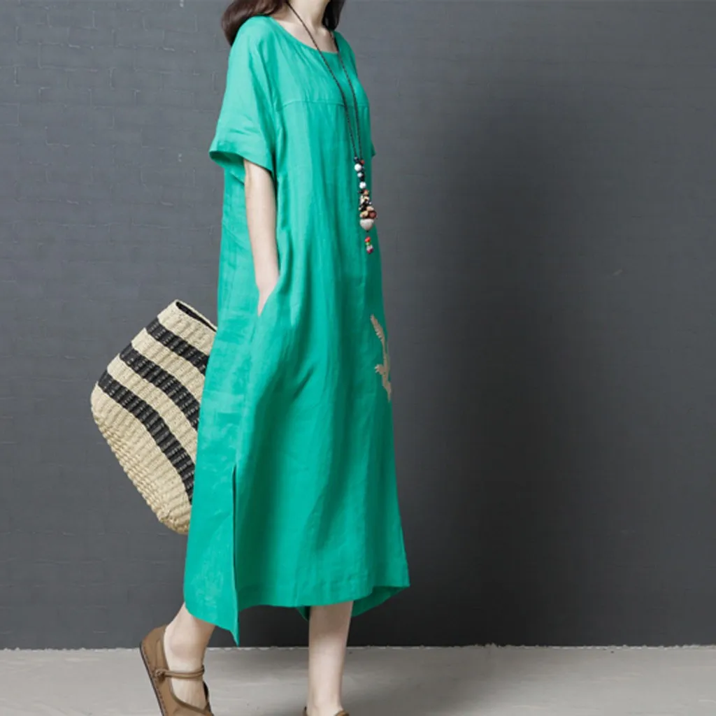 Бесплатная страусиное винтажное платье макси летнее женское хлопковое льняное