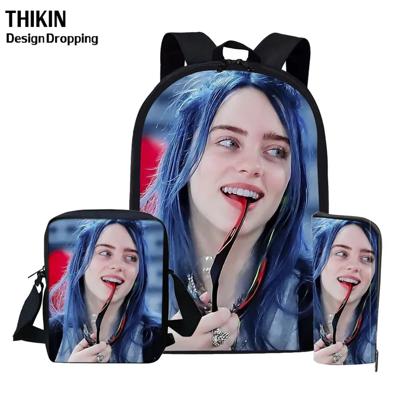 THIKIN Billie Eilish 3 шт./компл. Рюкзак Back To School детская книга мешок для маленькой девочки распылитель ранцевого типа для подростков Mochila Escolar