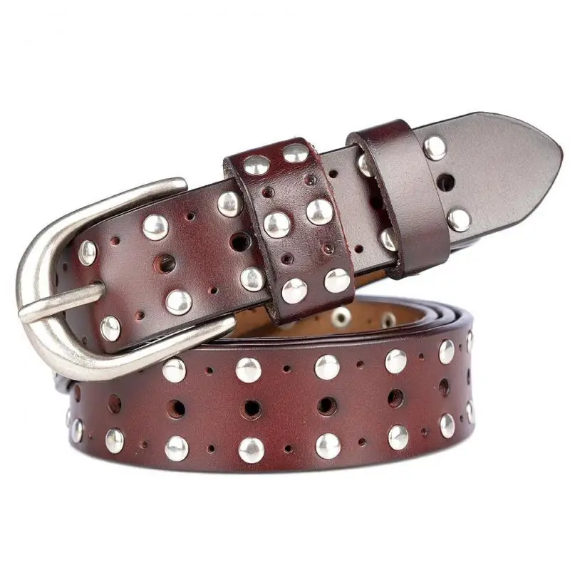 

Korean Fashion Female Studded Belt Pure Cowhide Decoration All-match Casual Thin Belts For Women Luxury Designer Cintos Feminino