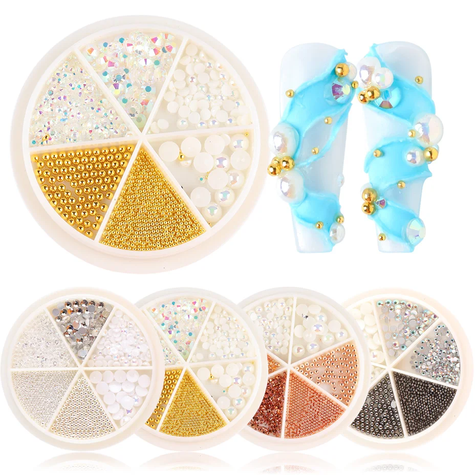 1 колесо Микс Дизайн ногтей Стразы 3D золотые металлические бусины AB жемчужные