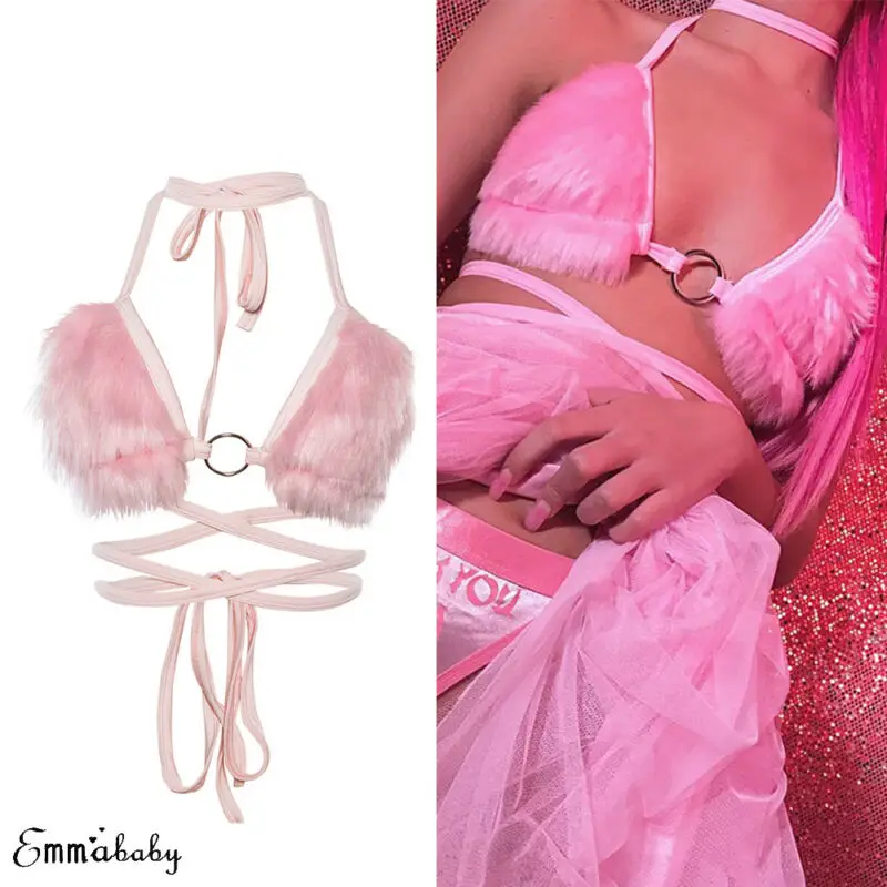 Goocheer брендовые Новые Сексуальные женские меховые бюстгальтеры розового цвета